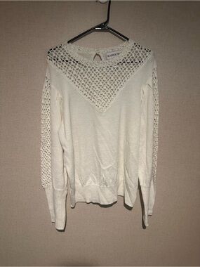 Brownstone Studio Vintage  XL Ivory Open Crochet Yoke Pullover Sweater